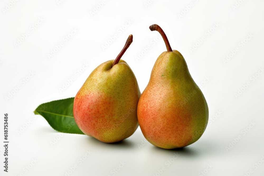 AI generated illustration of a still life of fresh and ripe pears on a white background AI generated illustration of a still life of fresh and ripe pears on a white background