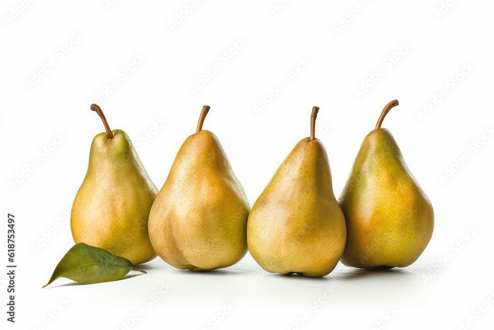 AI generated illustration of a still life of fresh and ripe pears on a white background AI generated illustration of a still life of fresh and ripe pears on a white background