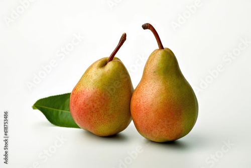 AI generated illustration of a still life of fresh and ripe pears on a white background