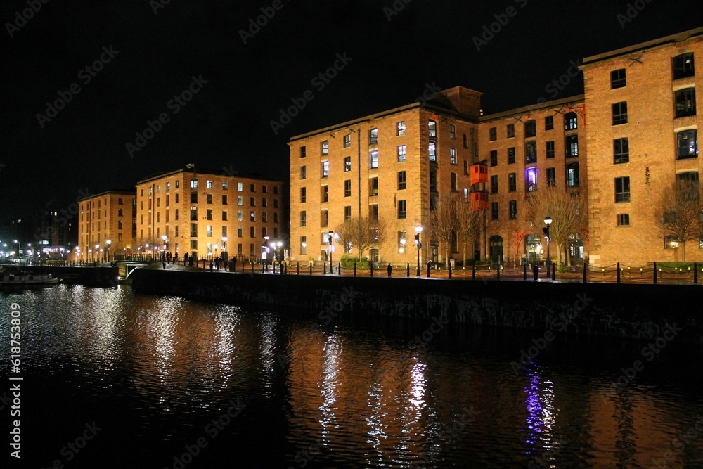 Stunning nightscape of Royal Albert Dock in Liverpool