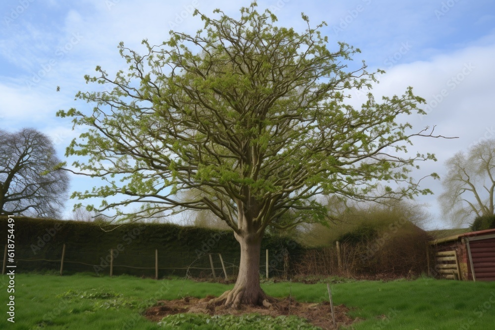 Fototapeta premium south-facing tree with sprouts growing in abundance, created with generative ai