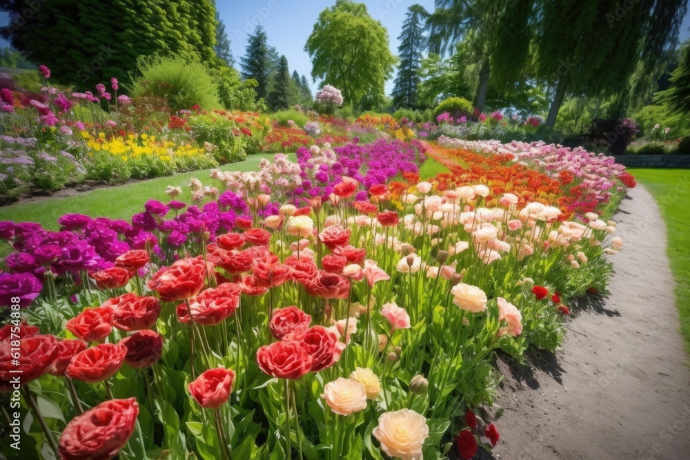 majestic tulip garden, with vibrant colors and unique variety of flowers, created with generative ai majestic tulip garden, with vibrant colors and unique variety of flowers, created with generative ai