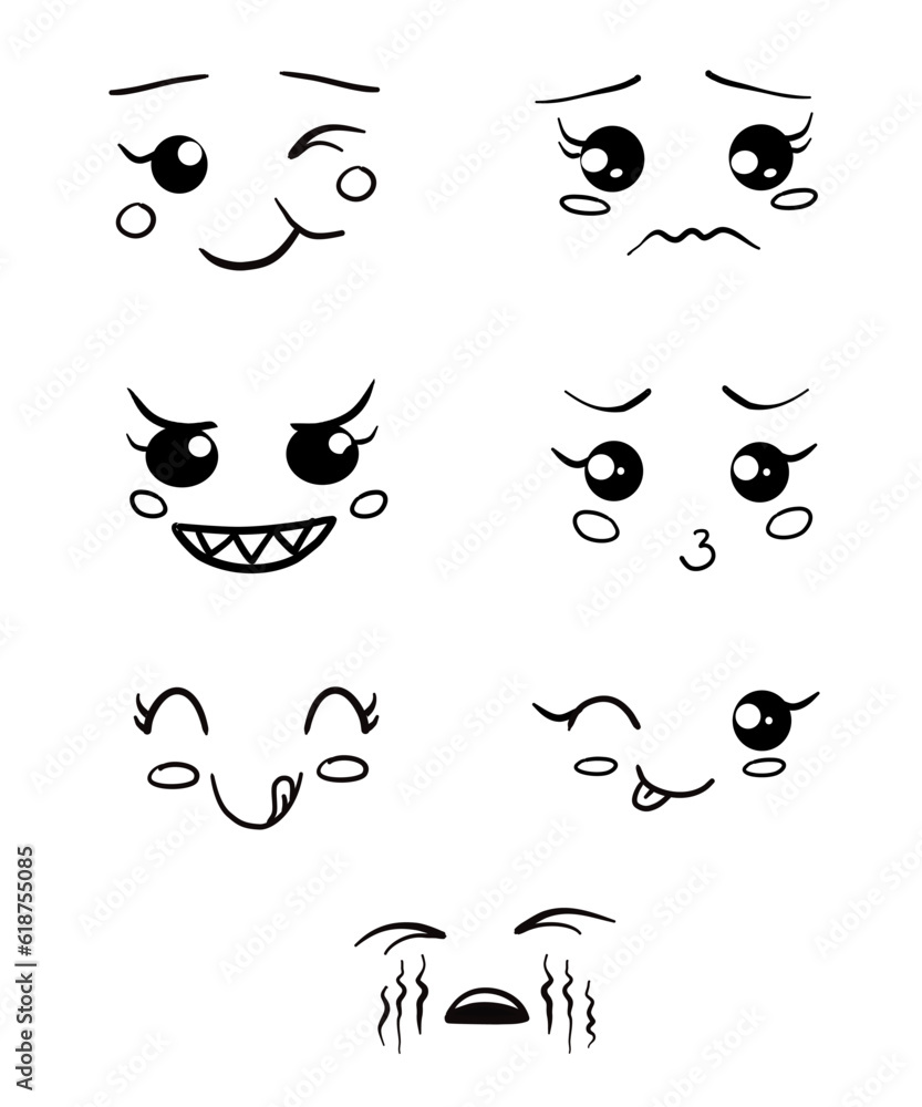 Vector set of hand-drawn faces on white paper Vector set of hand-drawn faces on white paper