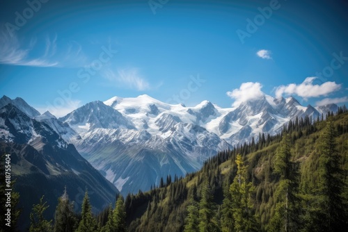 majestic mountain range, with snow-capped peaks and clear blue skies, created with generative ai © altitudevisual