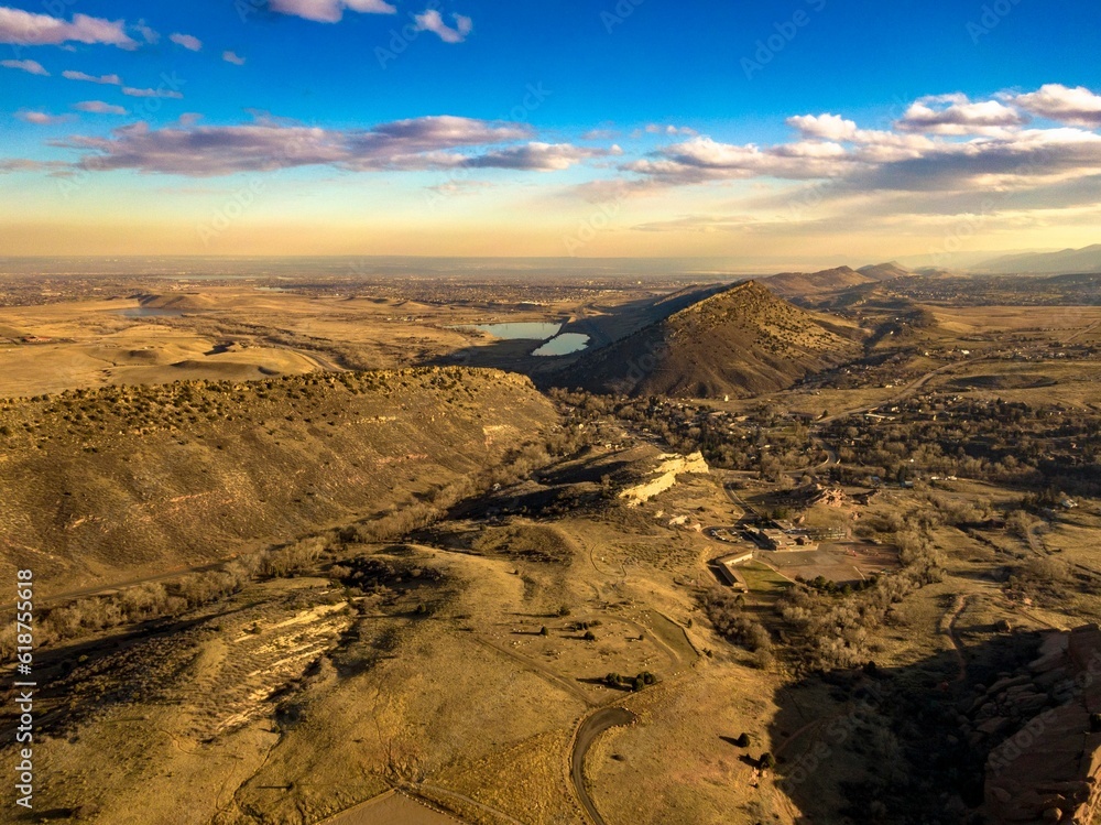 Aerial view of the mountains by Red Rocks Amphitheater in Morrison, CO