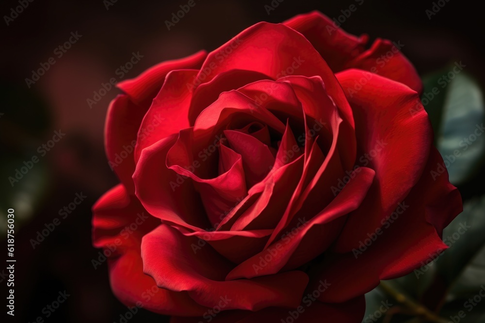 a close-up of a red rose, with its petals in full bloom, created with generative ai a close-up of a red rose, with its petals in full bloom, created with generative ai