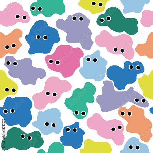 Seamless pattern with funny shapes and eyes. Cute kids print. Vector hand drawn illustration.