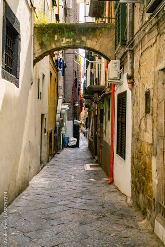 Narrow city street in the historical center of Naples.