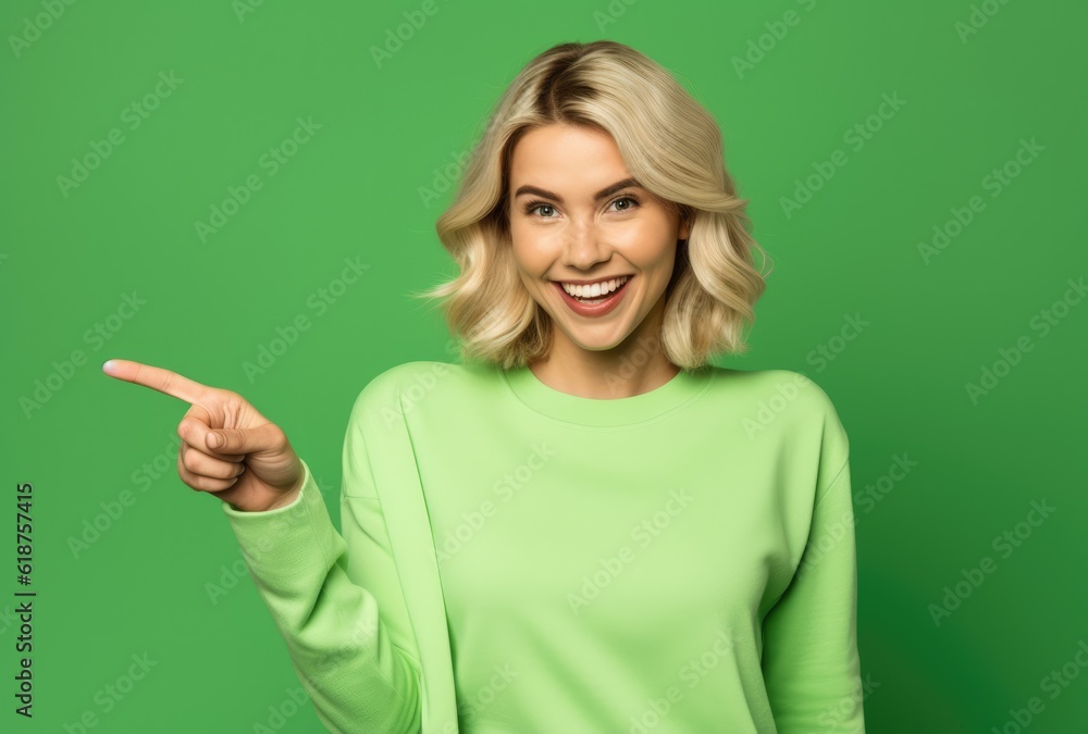 portrait of happy blonde women gesturing pointing portrait of happy blonde women gesturing pointing