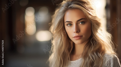 Stock photo of a beautiful young woman with blonde hair