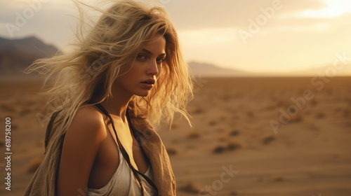 captivating photo of a young woman in the desert