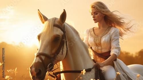 breathtaking snapshot of a young woman riding a horse © 4kclips
