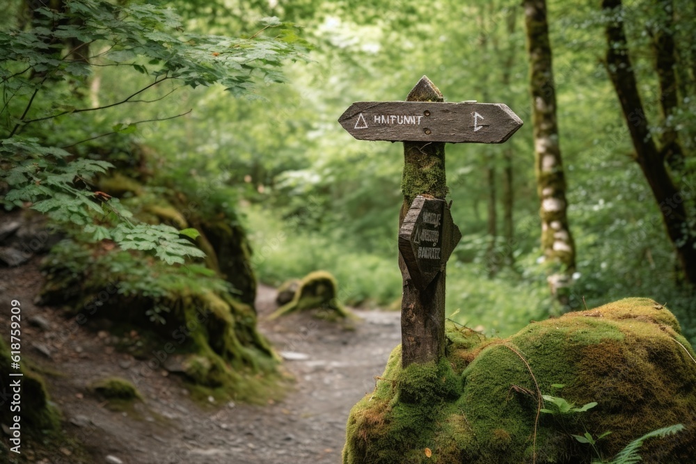 signpost with directional arrows pointing the way for hikers, created with generative ai signpost with directional arrows pointing the way for hikers, created with generative ai