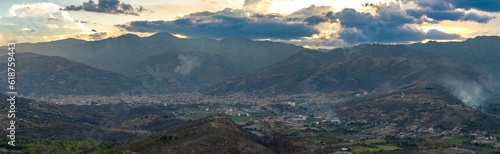 Scenic view of a cityscape in the mountains in Jaen, Peru
