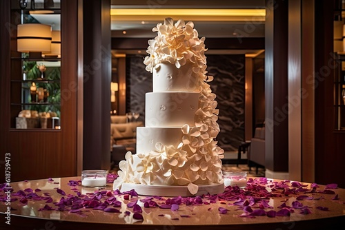 wedding cake with cascading petals  symbolizing the start of a new life together  created with generative ai