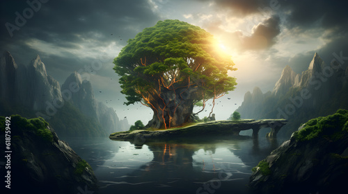 tropical island in the morning
