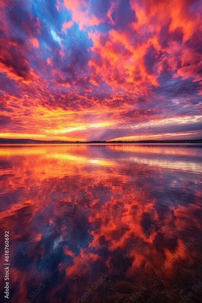 vibrant sunset sky with fluffy clouds, created with generative ai vibrant sunset sky with fluffy clouds, created with generative ai