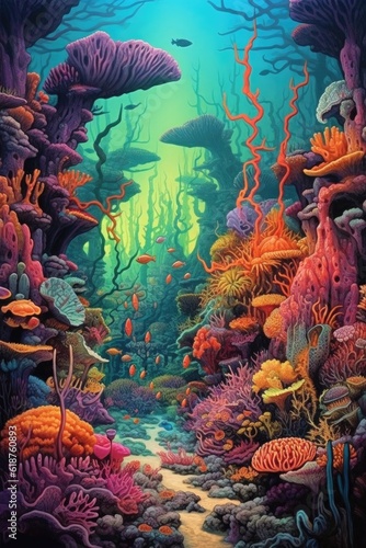 Fototapeta Naklejka Na Ścianę i Meble -  vibrant underwater coral reef scene, created with generative ai