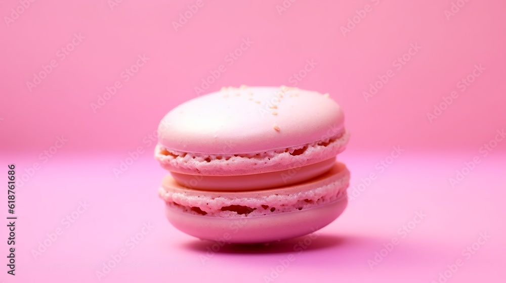 Pink French macaroon in center on pink background Generative AI Pink French macaroon in center on pink background Generative AI