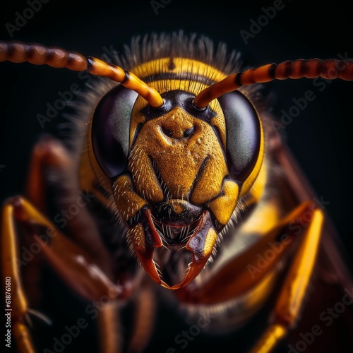 AI generated illustration of a macro shot of a bee looking directly into the camera © Mirco Vacca/Wirestock Creators
