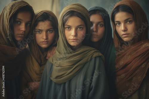 Fotografie, Obraz AI generated illustration of five Christian girls with Catholic veils