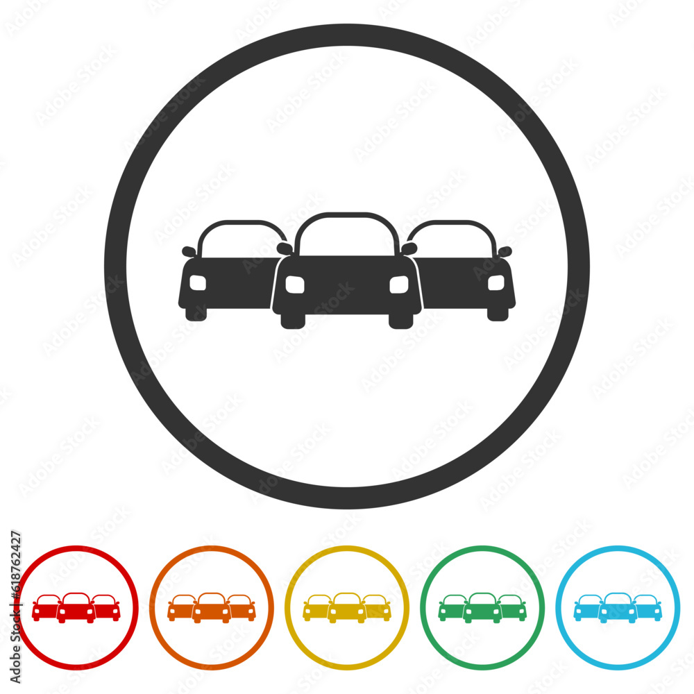  Car Fleet icon. Set icons in color circle buttons