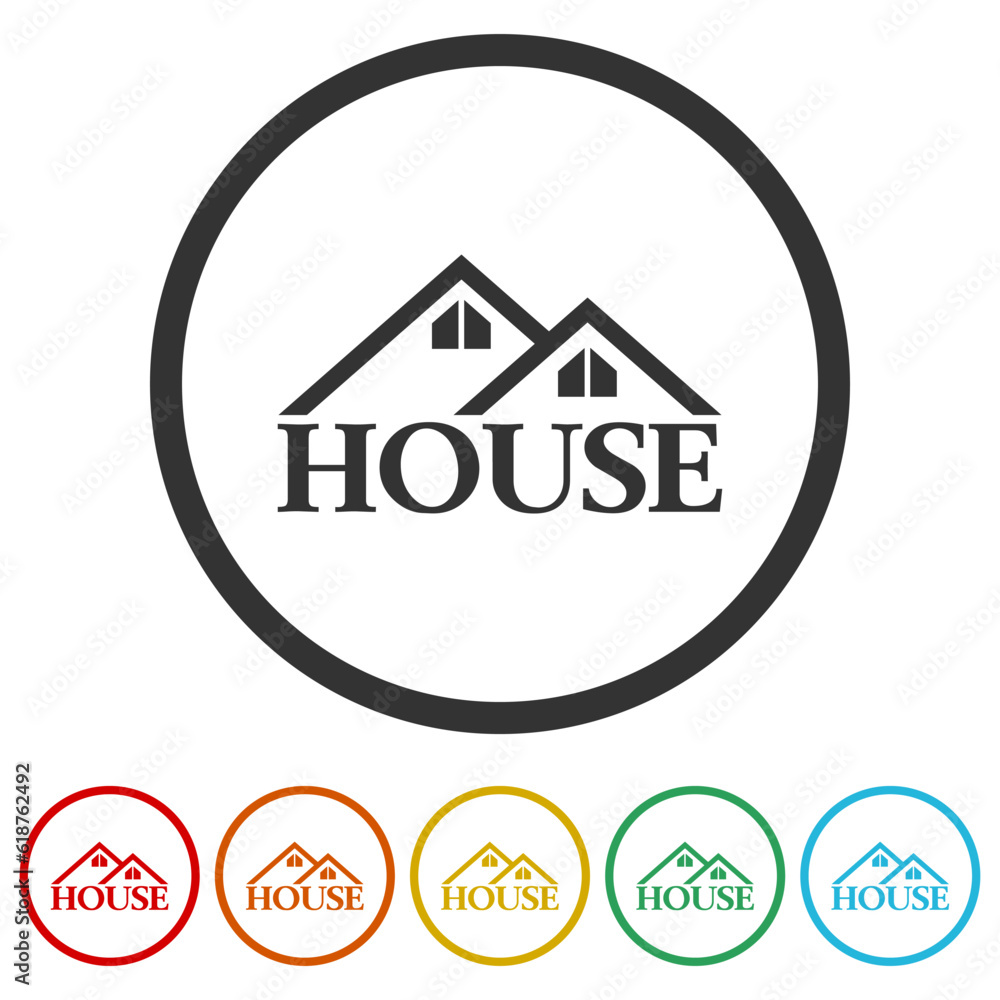 House logo icon. Set icons in color circle buttons House logo icon. Set icons in color circle buttons