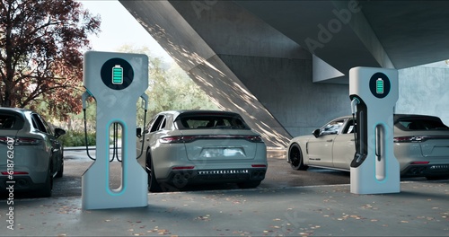 Powering the Future: White Electric Cars in Parking and Charging.