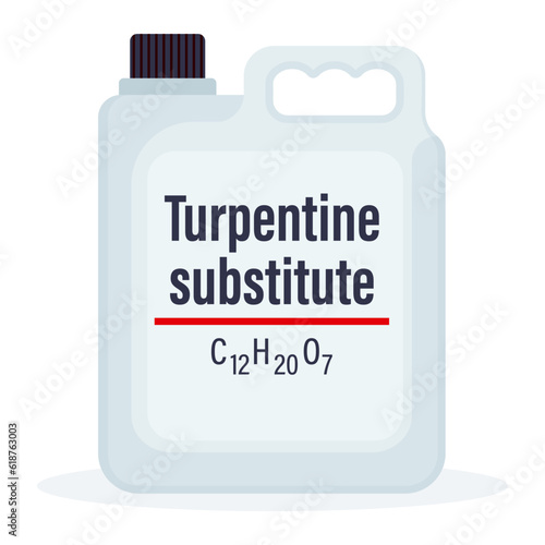 Plastic turpentine bottle with chemical formula isolated on white background vector illustration. photo