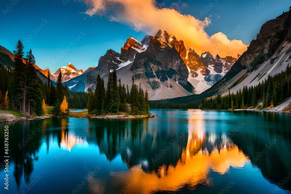 reflection of mountains in the lake