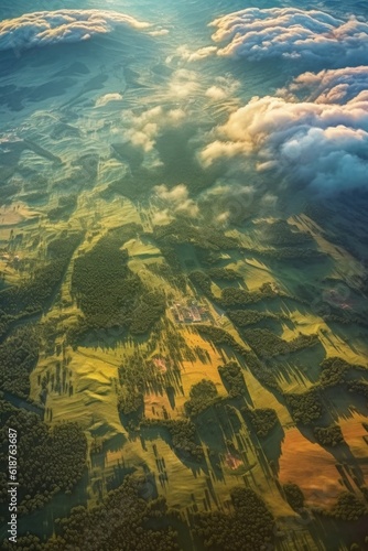 aerial view of clouds casting shadows on landscape  created with generative ai