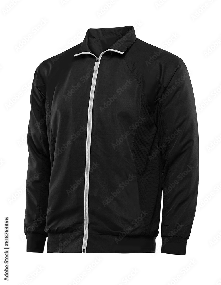 Blank black color jacket in front and back view, isolated on white ...