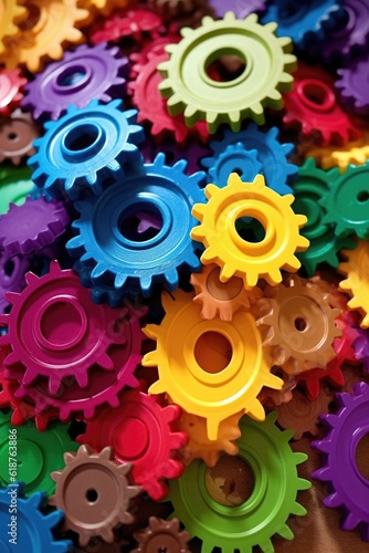 colorful gears interlocking, symbolizing teamwork, created with generative ai