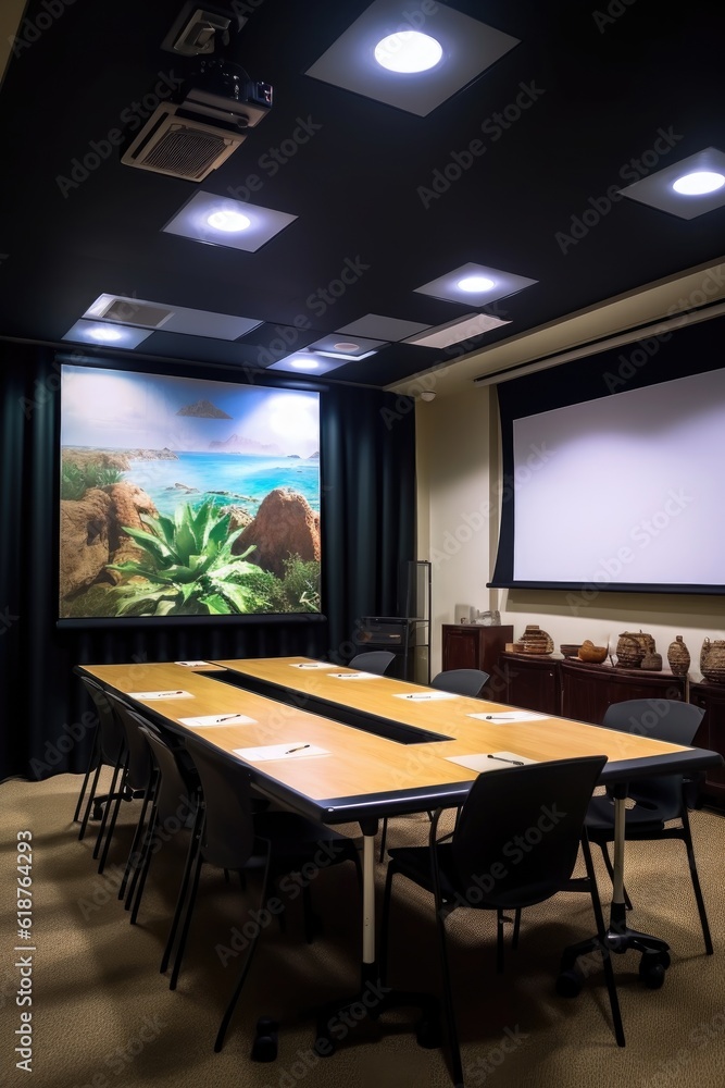 conference room with projector screen and podium, created with generative ai conference room with projector screen and podium, created with generative ai