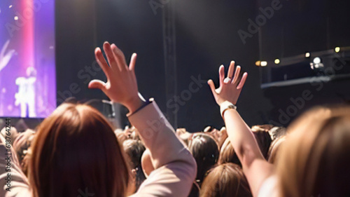 ライブ会場で盛り上がって手を上げた観客の後姿_Generative AI