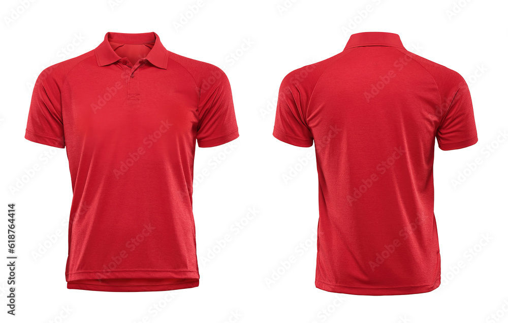 Blank red collared shirt mock up, front and back view isolated on white ...