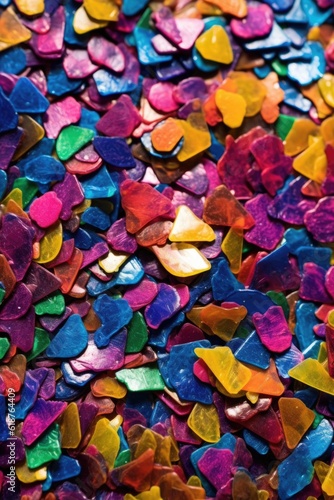macro shot of multicolored confetti with glittery texture, created with generative ai