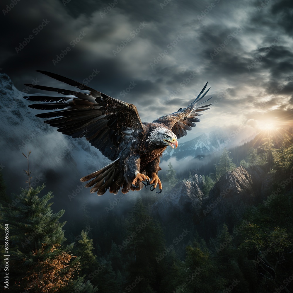 Fototapeta premium An impressive eagle soaring high in the sky 