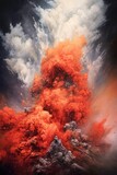 volcanic eruption with billowing smoke and lava flow, created with generative ai