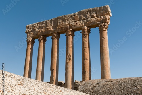 Ruins of the ancient Baalbek city built in the 1st to 3rd centuries. Today UNESCO monuments. View of the Temple of Jupiter. Lebanon.