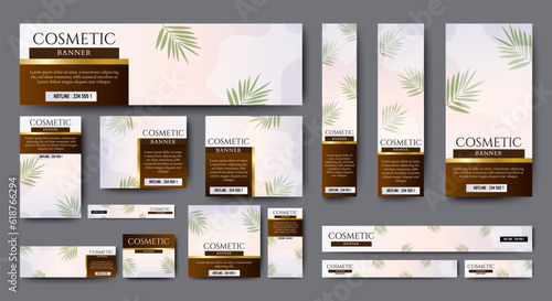 Cosmetic product banner ads template with space for images. vector