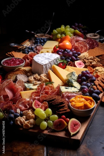 delectable cheese and charcuterie board, created with generative ai