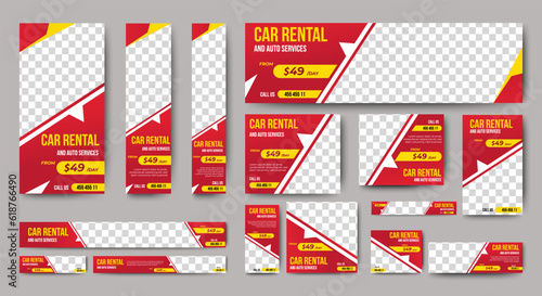 Car Rental web banners template design with image space. vector
