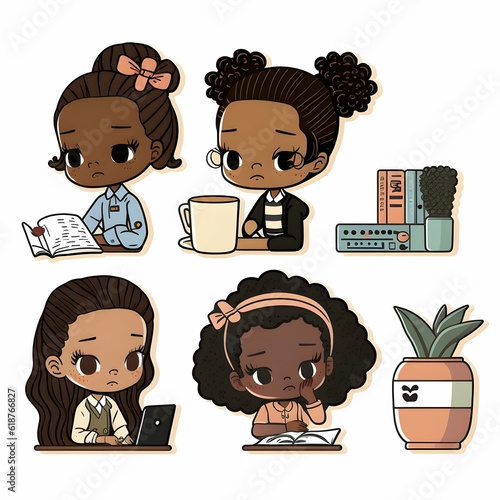 konutkosetsix stickerssimplecuteblack girlworking in an office office staff8khigh definitionwell detailedsoft colors292780a92d404e52a6e53b0d760c960cPNG  photo