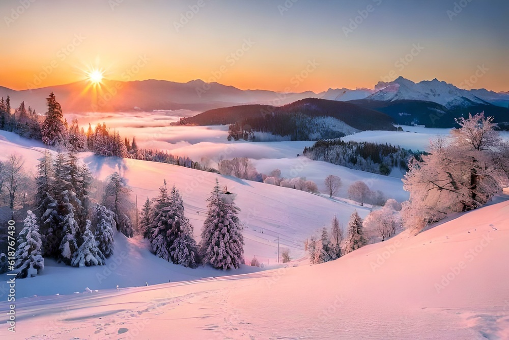 sunrise over the mountains generated AI. sunrise over the mountains generated AI.
