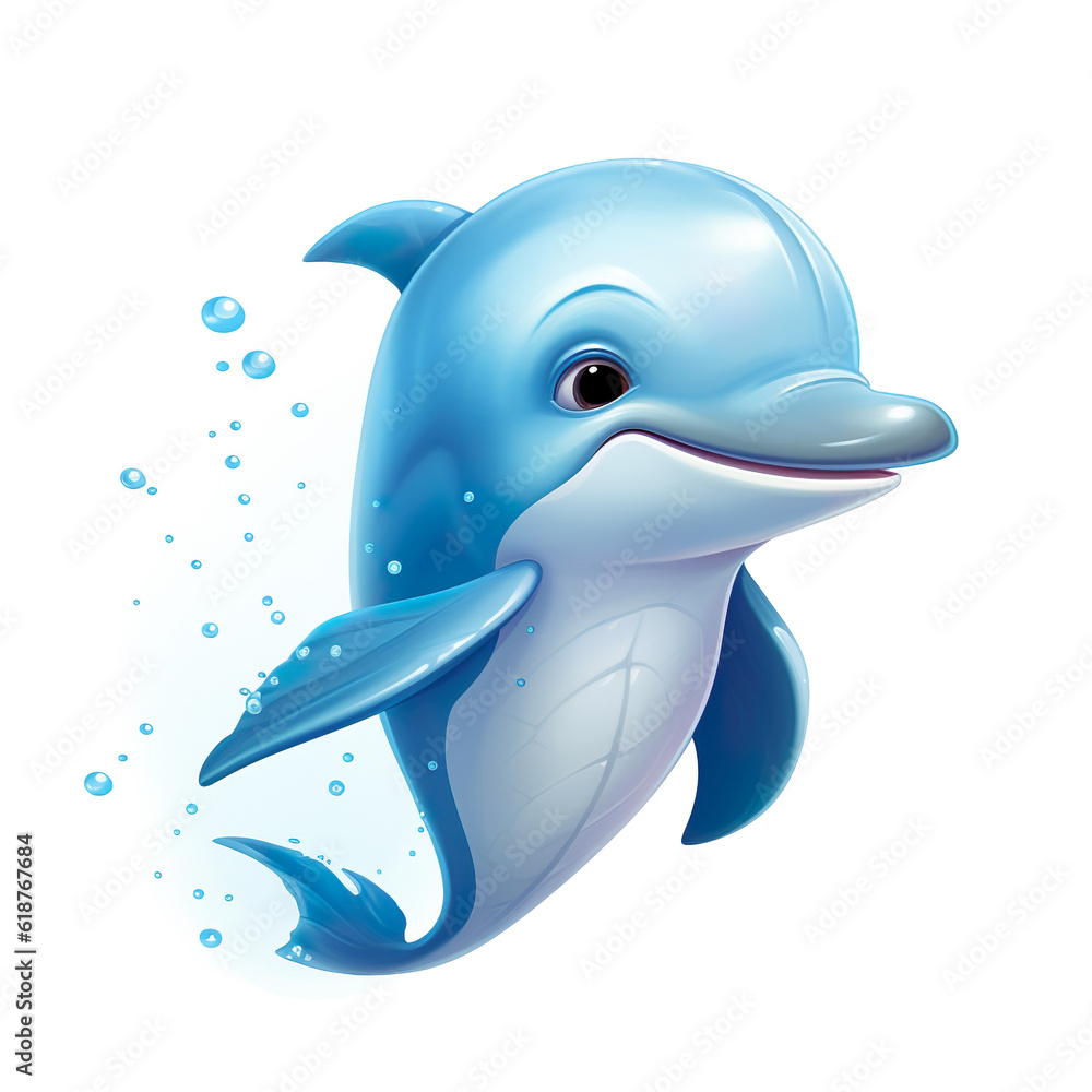 Cute little baby dolphin sea mammal cartoon comic drawing generative AI illustration isolated on white background. Lovely baby animals concept Cute little baby dolphin sea mammal cartoon comic drawing generative AI illustration isolated on white background. Lovely baby animals concept