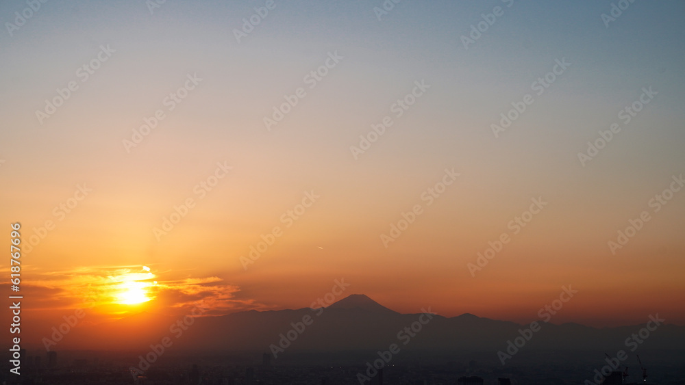 Sunset view overlooking Mount Fuji in Japan
