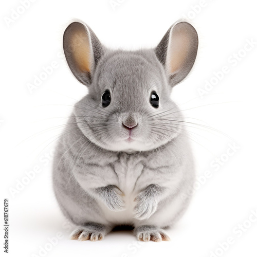 Cute little chinchilla rodent pet baby realistic photo generative AI illustration isolated on white background. Lovely baby animals concept