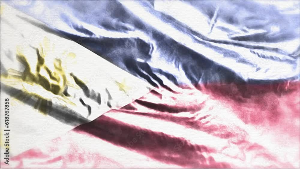 VHS video casette record Philippines flag waving on the wind. Glitch