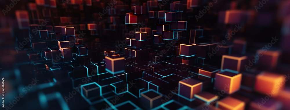 Obraz premium Modern digital abstract 3D background. Can be used in the description of network abilities, technological processes, digital storages, science, education, etc.